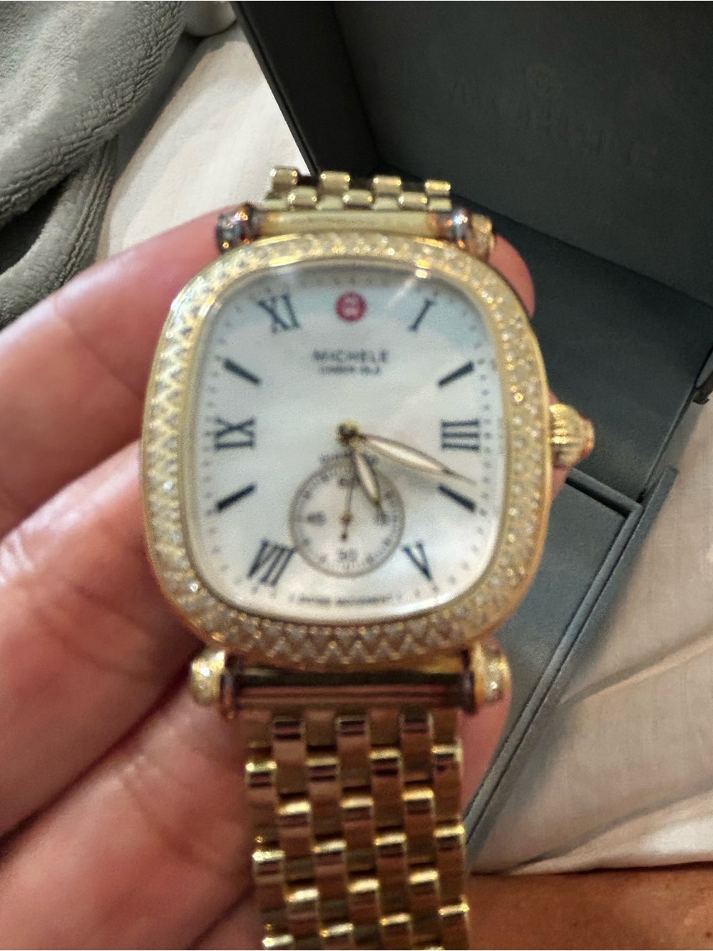 Michele Gold-Tone Diamond Bezel Mother-of-Pearl Dial Women's Watch - Picture 13 of 17